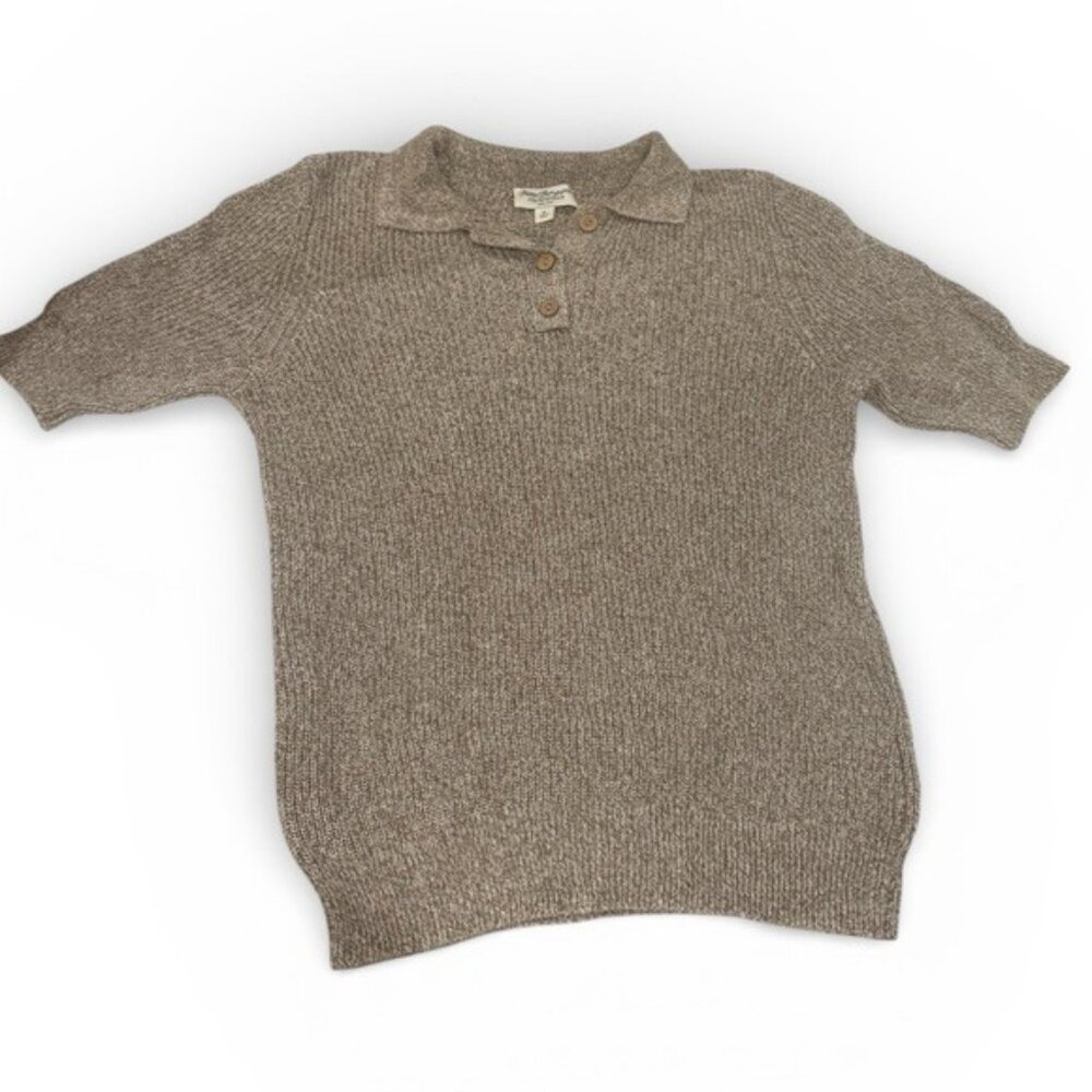 Norm Thompson Polo Sweater Womens Medium Taupe Marled Knit Short Sleeve Preppy - Picture 3 of 6